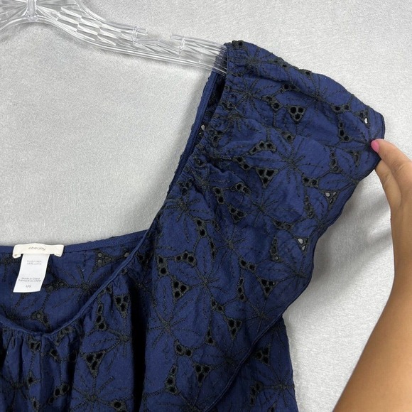 Eberjey Shirt Top Navy Blue Embroidered Evelyn Ruffled Cotton Large Top - Picture 5 of 10